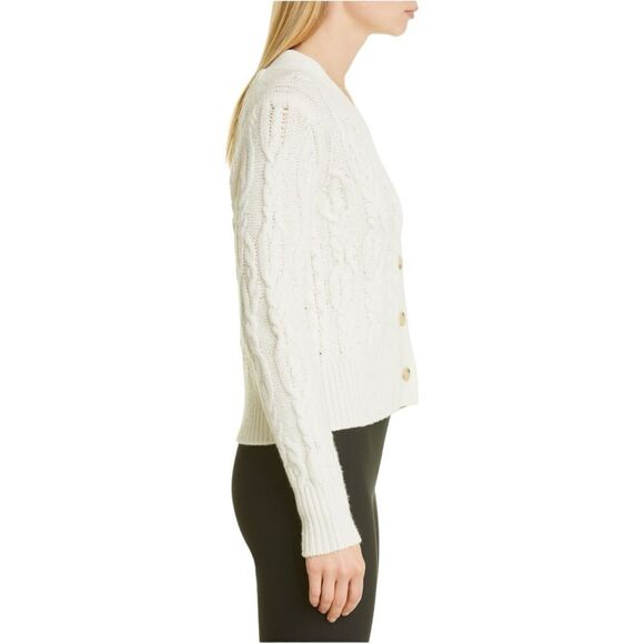 Vince Triple Braid Cable Wool & Cashmere Cardigan Medium Eggshell white $445 - Picture 3 of 4